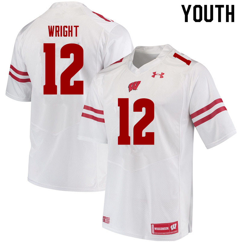 Wisconsin Badgers Youth #12 Daniel Wright NCAA Under Armour Authentic White College Stitched Football Jersey JG40Z32WD